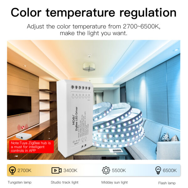 MOES ZigBee RGB Strip Light Multicolor LED Strip CCT LED Controller Plus Brightness Adjustable - Image 2