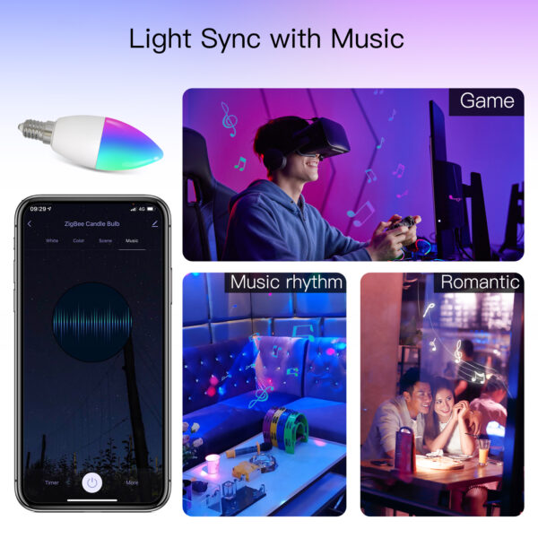 ZigBee Smart E14 Candle LED Light Candle Bulb 5W RGBCCT 2200-6500K Alexa Google Voice Control - Image 2