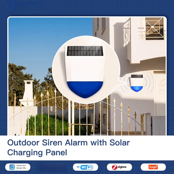 Tuya Smart Wifi Zigbee Sound Light Siren Alarm Solar Energy Outdoor IPX5 Waterproof Tamper Alarm With Rechargeable Battery - Image 5