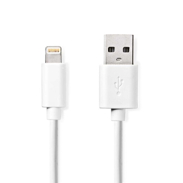 Nedis Lightning Cable | USB 2.0 | Apple Lightning 8-Pin | USB-A Male | 480 Mbps | Nickel Plated | 1.00 m | Round | PVC | White | Label
