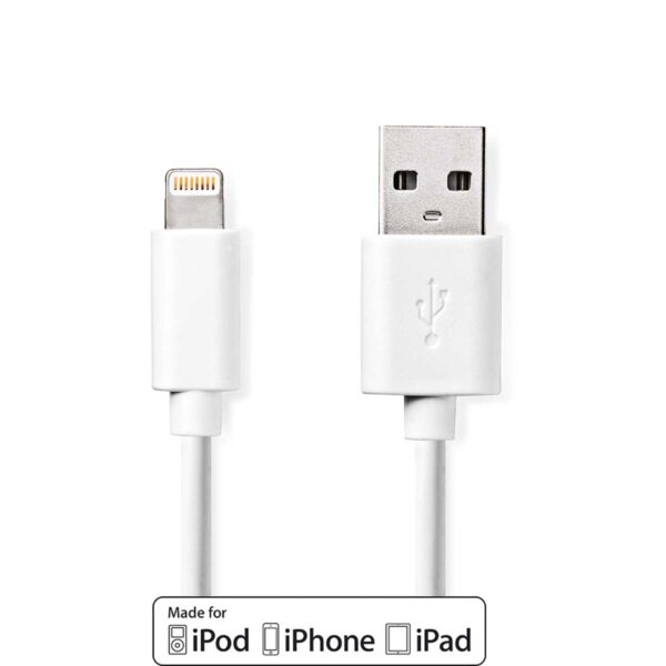 Nedis Lightning Cable | USB 2.0 | Apple Lightning 8-Pin | USB-A Male | 480 Mbps | Nickel Plated | 1.00 m | Round | PVC | White | Label - Image 3