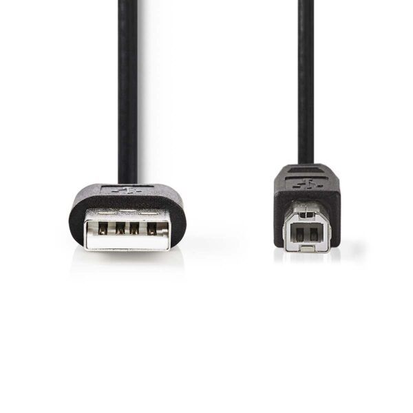 Nedis USB Cable | USB 2.0 | USB-A Male | USB-B Male | 480 Mbps | Nickel Plated | 2.00 m | Round | PVC | Black | Label - Image 2