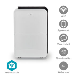 Nedis SmartLife Dehumidifier | Wi-Fi | 30 l/Day | Dehumidification / Continuous / Max+ / Dry laundry / Ventilation | Androidƒ?› / IOS | Adjustable hygrostat | 210 m??/h