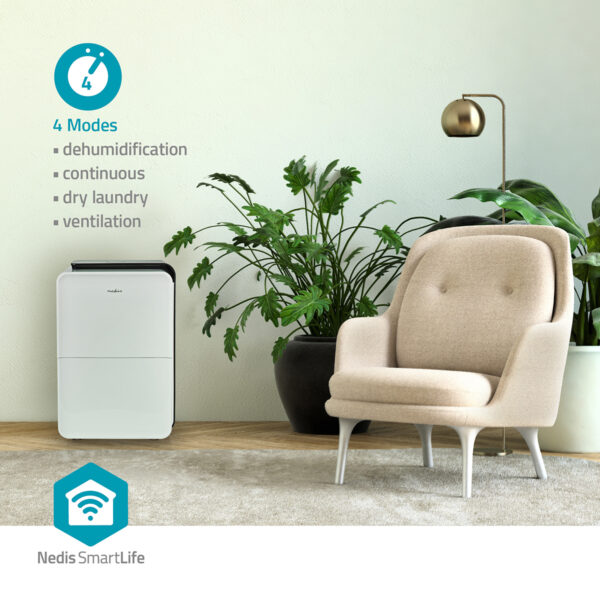 Nedis SmartLife Dehumidifier | Wi-Fi | 30 l/Day | Dehumidification / Continuous / Max+ / Dry laundry / Ventilation | Android / IOS | Adjustable hygrostat | 210 m2/h - Image 9
