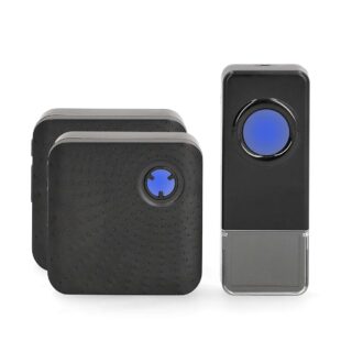 Nedis Wireless Doorbell Set | Mains Powered | 100 - 240 V AC 50/60 Hz | 1x 23A 12V | Volume: 110 dB | Signal range: 150 m | IP55 | Adjustable volume | 58 Melodies | 2 Receivers | Black