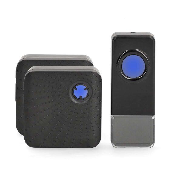 Nedis Wireless Doorbell Set | Mains Powered | 100 - 240 V AC 50/60 Hz | 1x 23A 12V | Volume: 110 dB | Signal range: 150 m | IP55 | Adjustable volume | 58 Melodies | 2 Receivers | Black