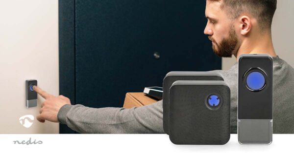 Nedis Wireless Doorbell Set | Mains Powered | 100 - 240 V AC 50/60 Hz | 1x 23A 12V | Volume: 110 dB | Signal range: 150 m | IP55 | Adjustable volume | 58 Melodies | 2 Receivers | Black - Image 7