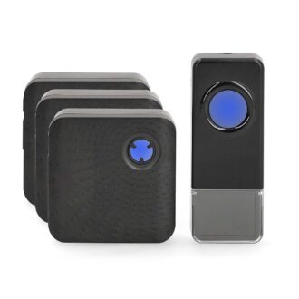 Nedis Wireless Doorbell Set | Mains Powered | 100 - 240 V AC 50/60 Hz | 1x 23A 12V | Volume: 110 dB | Signal range: 150 m | IP55 | Adjustable volume | 58 Melodies | 3 Receivers | Black