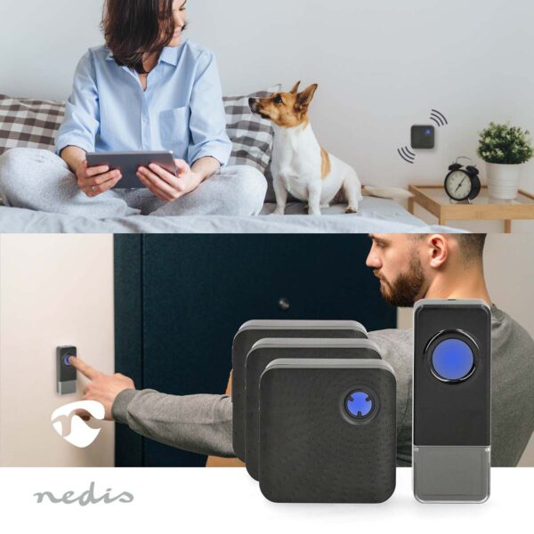 Nedis Wireless Doorbell Set | Mains Powered | 100 - 240 V AC 50/60 Hz | 1x 23A 12V | Volume: 110 dB | Signal range: 150 m | IP55 | Adjustable volume | 58 Melodies | 3 Receivers | Black - Image 6
