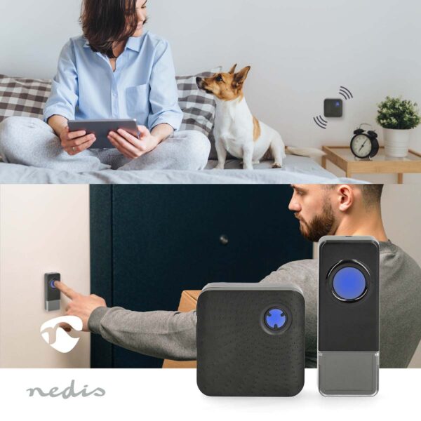 Nedis Wireless Doorbell Set | Mains Powered | 100 - 240 V AC 50/60 Hz | 1x 23A 12V | Volume: 110 dB | Signal range: 150 m | IP55 | Adjustable volume | 58 Melodies | 1 Receiver | Black - Image 8
