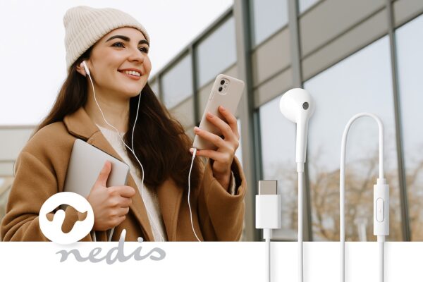 Nedis Wired Earphones | USB-C™ | Cable length: 1.20 m | Built-in microphone | Volume control | White - Image 4