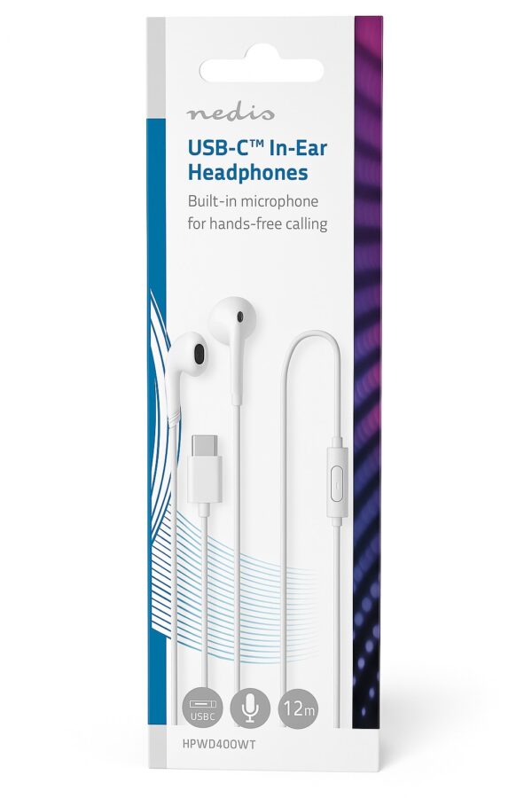 Nedis Wired Earphones | USB-C™ | Cable length: 1.20 m | Built-in microphone | Volume control | White - Image 5