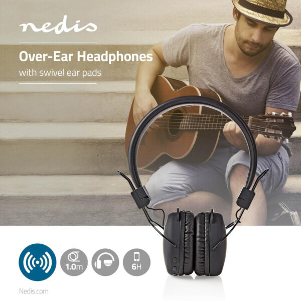 Nedis Wireless On-Ear Headphones | Maximum battery play time: 15 hrs | Built-in microphone | Press Control | Voice control support | Volume control | Black - Image 6
