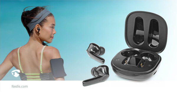 Nedis Fully Wireless Earphones | Bluetooth?? | Maximum battery play time: 5 hrs | Touch Control | Charging case | Built-in microphone | Voice control support | Noise canceling | Black - Image 6