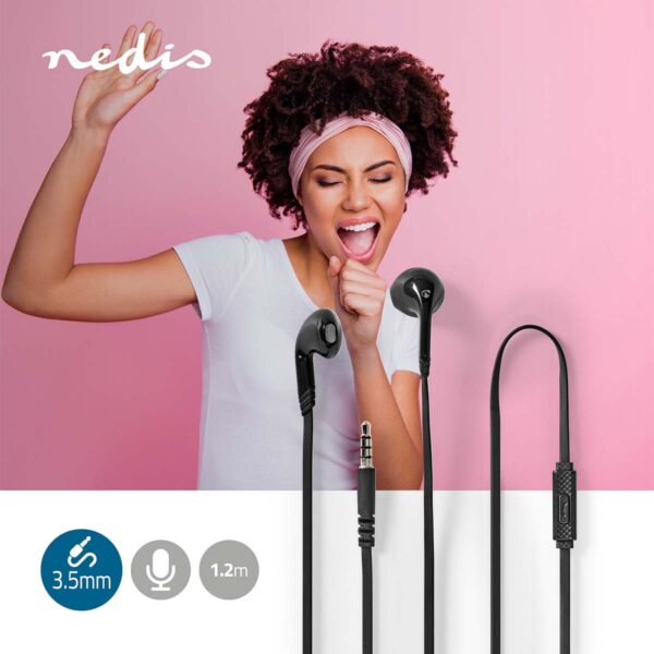 Nedis Wired Earphones | 3.5 mm | Cable length: 1.20 m | Built-in microphone | Volume control | Black - Image 3