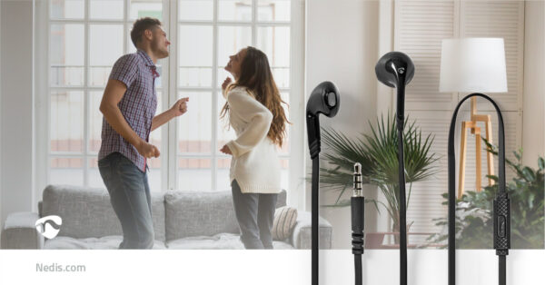 Nedis Wired Earphones | 3.5 mm | Cable length: 1.20 m | Built-in microphone | Volume control | Black - Image 4