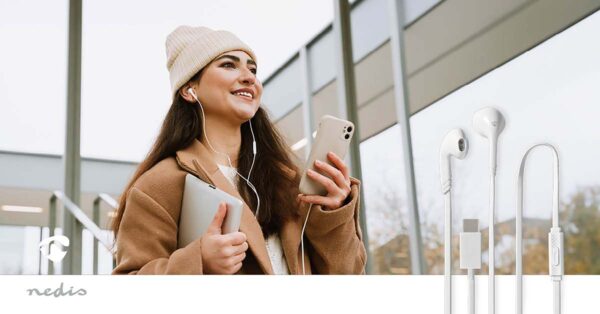 Nedis Wired Earphones | USB-Cƒ?› | Cable length: 1.20 m | Built-in microphone | Volume control | White - Image 3