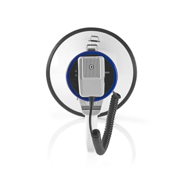 Nedis Megaphone | Maximum range: 1500 m | Maximum Volume control: 120 dB | Detachable Microphone | Built-in siren | Shoulder strap | Blue / White - Image 3