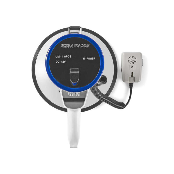 Nedis Megaphone | Maximum range: 1500 m | Maximum Volume control: 120 dB | Detachable Microphone | Built-in siren | Shoulder strap | Blue / White - Image 4