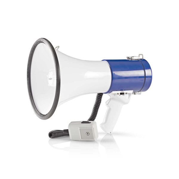 Nedis Megaphone | Maximum range: 1500 m | Maximum Volume control: 120 dB | Detachable Microphone | Built-in siren | Shoulder strap | Blue / White - Image 6