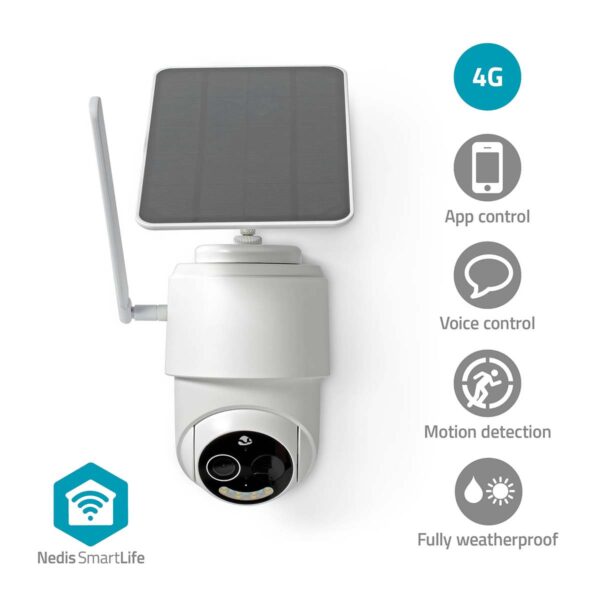 Nedis SmartLife Outdoor Camera | 4G | Full HD 1080p | Pan tilt | IP65 | Cloud Storage (optional) / microSD (not included) | 5 V DC | With motion sensor | Night vision | White