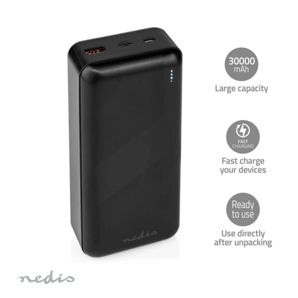 Nedis Powerbank | 30000 mAh | 1.5 / 2.0 / 3.0 A | Number of outputs: 2 | Output connection: 1x USB-A / 1x USB-Cƒ?› | Input connection: 1x Micro USB / 1x USB-Cƒ?› | PD3.0 20W | Lithium-Polymer - Image 8