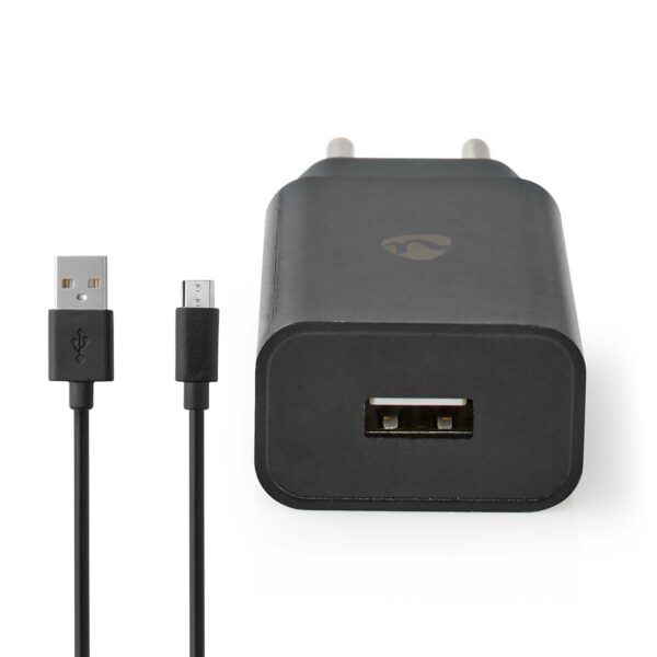 Nedis Wall Charger | 5 W | 1.0 A | Number of outputs: 1 | USB-A | Micro USB (Loose) Cable | 1.00 m | Single Voltage Output | Black - Image 2