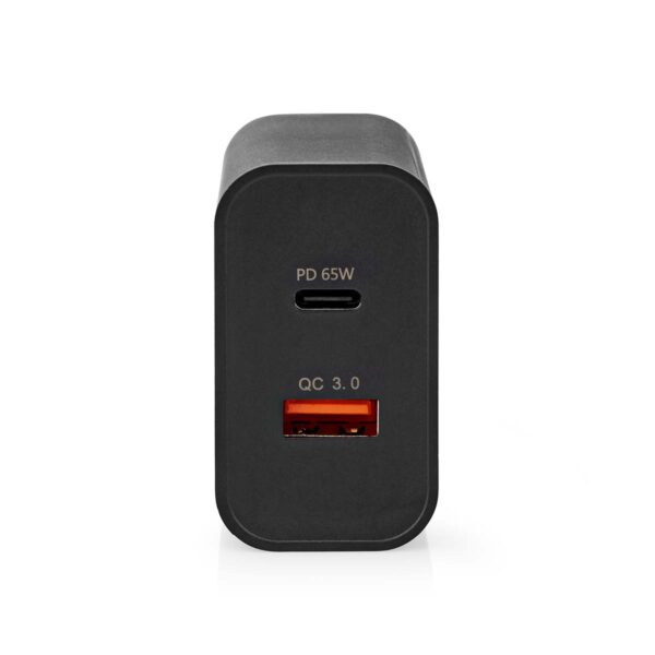 Nedis Wall Charger | 65 W | Quick charge feature | 2.0 / 2.25 / 3.25 A | Number of outputs: 2 | USB-A / USB-Cƒ?› | Automatic Voltage Selection | Black - Image 2