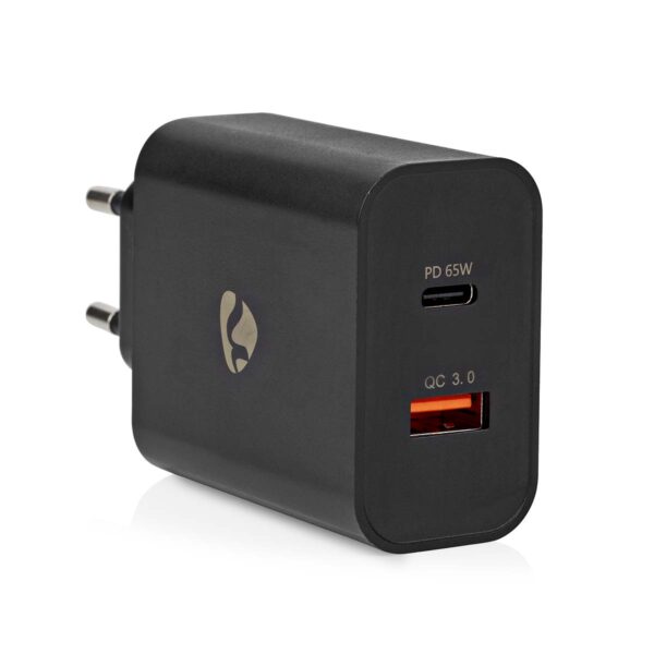 Nedis Wall Charger | 65 W | Quick charge feature | 2.0 / 2.25 / 3.25 A | Number of outputs: 2 | USB-A / USB-Cƒ?› | Automatic Voltage Selection | Black - Image 4
