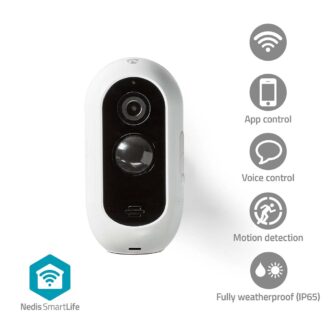 Nedis SmartLife Outdoor Camera | Wi-Fi | Full HD 1080p | IP65 | Max. battery life: 6 Months | Cloud Storage (optional) / microSD (not included) | 5 V DC | With motion sensor | Night vision | White