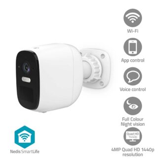 Nedis SmartLife Outdoor Camera | Wi-Fi | Spotlight | 4MP Quad HD 1440p / 2560x1440 | IP66 | Max. battery life: 10 Months | Cloud Storage (optional) / microSD (not included) | 5 V DC | With motion sensor | Night vision | White