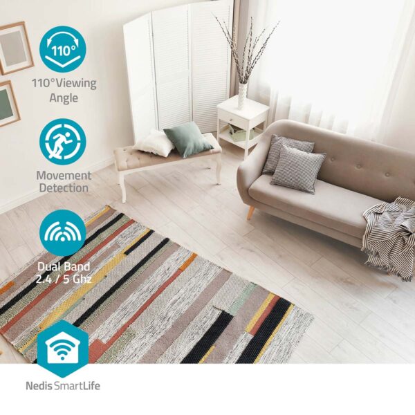 Nedis SmartLife Indoor Camera | Wi-Fi | 3MP Full HD 1296p | Cloud Storage (optional) / microSD (not included) / Onvif | With motion sensor | Night vision | White - Image 9