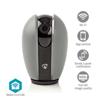 Nedis SmartLife Indoor Camera | Wi-Fi | Full HD 1080p | Pan tilt | Cloud Storage (optional) / microSD (not included) | With motion sensor | Night vision | Dark Grey / White