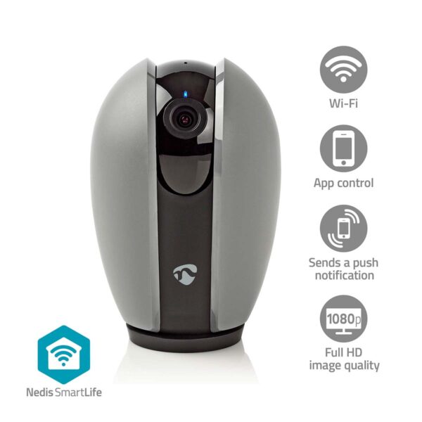 Nedis SmartLife Indoor Camera | Wi-Fi | Full HD 1080p | Pan tilt | Cloud Storage (optional) / microSD (not included) | With motion sensor | Night vision | Dark Grey / White
