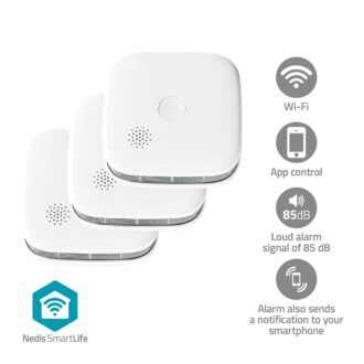 Nedis SmartLife Smoke Detector | Wi-Fi | Battery Powered | Sensor life cycle: 10 year | EN 14604 | Max. battery life: 24 Months | 85 dB | White | 3 pcs