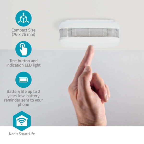 Nedis SmartLife Smoke Detector | Wi-Fi | Battery Powered | Sensor life cycle: 10 year | EN 14604 | Max. battery life: 24 Months | 85 dB | White | 3 pcs - Image 8