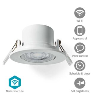 Nedis SmartLife Ceiling Light | Wi-Fi | Warm to Cool White | Round | Diameter: 52 mm | 68 - 74 mm | 360 lm | 2700 - 6500 K | IP20 | Energy class: F | Androidƒ?› / IOS