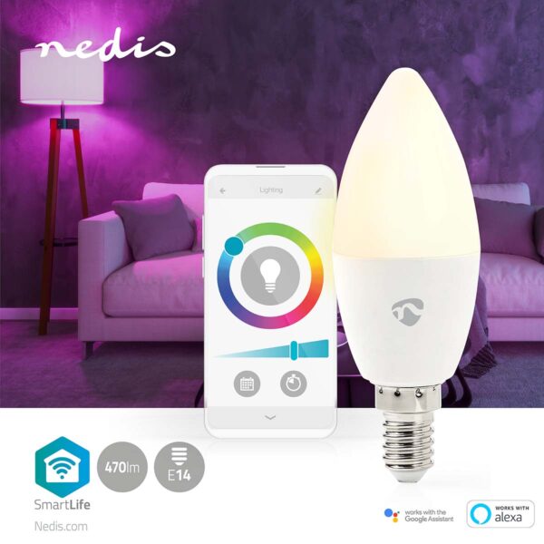 Nedis SmartLife Full Colour LED Bulb | Wi-Fi | E14 | 470 lm | 4.9 W | RGB / Warm to Cool White | 2700 - 6500 K | Androidƒ?› / IOS | Candle | 1 pcs - Image 4