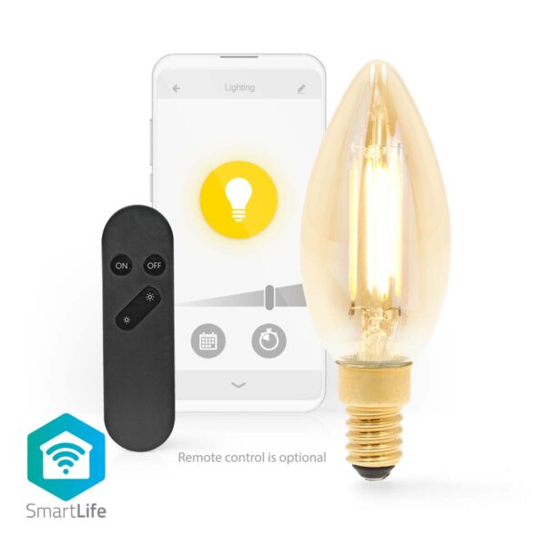 Nedis SmartLife LED Filament Bulb | Wi-Fi | E14 | 470 lm | 4.9 W | Warm White | 1800 - 3000 K | Glass | Androidƒ?› / IOS | Candle | 1 pcs - Image 5