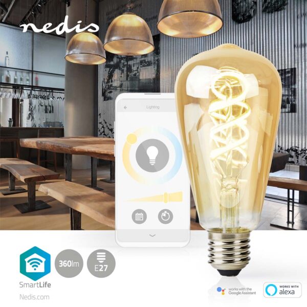 Nedis SmartLife LED Filament Bulb | Wi-Fi | E27 | 360 lm | 4.9 W | Warm to Cool White | 1800 - 6500 K | Glass | Androidƒ?› / IOS | ST64 | 1 pcs - Image 4