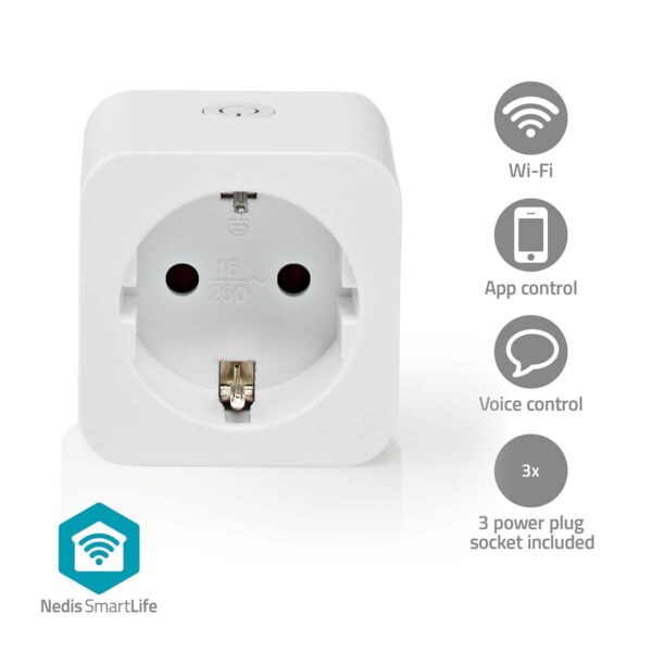 Nedis SmartLife Smart Plug | Wi-Fi | IP21 | Power meter | 3680 W | Type F (CEE 7/7) | 0 - 55 ?øC | Androidƒ?› / IOS | White | 3 pcs - Image 9
