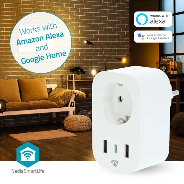 Nedis SmartLife Smart Plug | Wi-Fi | IP21 | Power meter | 3680 W | Type F (CEE 7/7) / 1x USB-Cƒ?› / 2x USB | 0 - 55 ?øC | Androidƒ?› / IOS | White | 1 pcs - Image 7