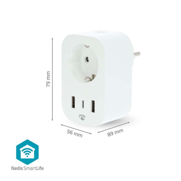 Nedis SmartLife Smart Plug | Wi-Fi | IP21 | Power meter | 3680 W | Type F (CEE 7/7) / 1x USB-Cƒ?› / 2x USB | 0 - 55 ?øC | Androidƒ?› / IOS | White | 1 pcs - Image 9