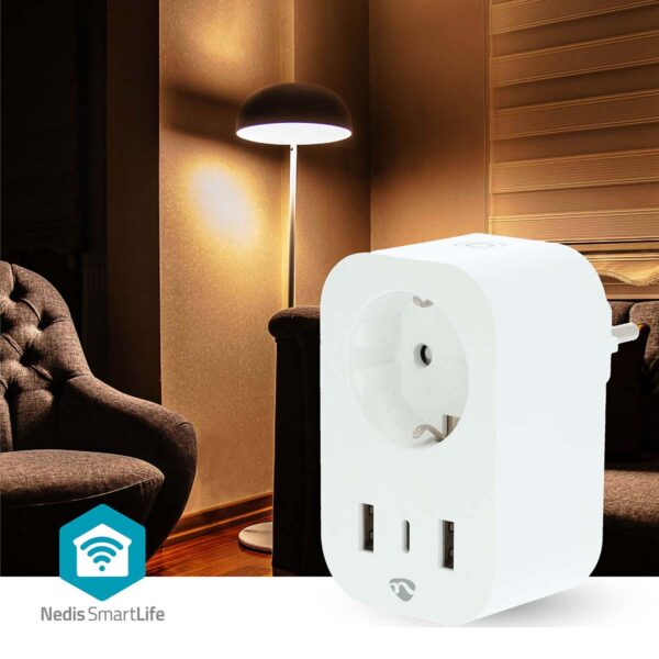 Nedis SmartLife Smart Plug | Wi-Fi | IP21 | Power meter | 3680 W | Type F (CEE 7/7) / 1x USB-Cƒ?› / 2x USB | 0 - 55 ?øC | Androidƒ?› / IOS | White | 1 pcs - Image 6
