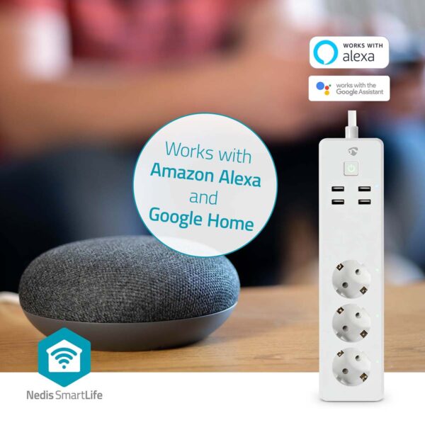 Nedis SmartLife Power Strip | Wi-Fi | 3x Plug with earth contact (CEE 7/3) / 4x USB | 16 A | 3680 W | 1.80 m | -10 - 40 ?øC | Androidƒ?› / IOS | White - Image 2