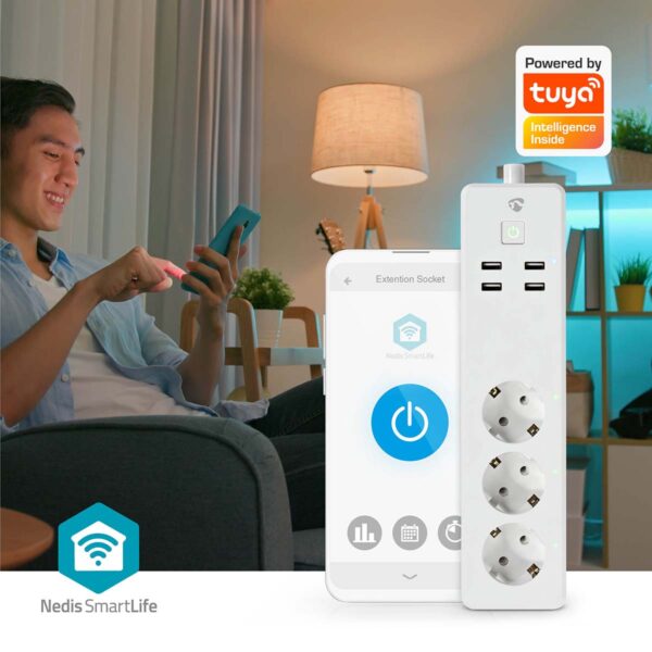Nedis SmartLife Power Strip | Wi-Fi | 3x Plug with earth contact (CEE 7/3) / 4x USB | 16 A | 3680 W | 1.80 m | -10 - 40 ?øC | Androidƒ?› / IOS | White - Image 3
