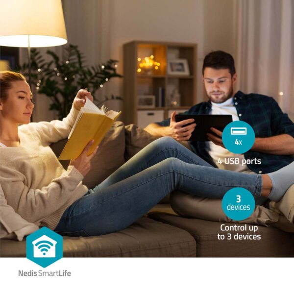 Nedis SmartLife Power Strip | Wi-Fi | 3x Plug with earth contact (CEE 7/3) / 4x USB | 16 A | 3680 W | 1.80 m | -10 - 40 ?øC | Androidƒ?› / IOS | White - Image 4