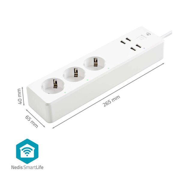 Nedis SmartLife Power Strip | Wi-Fi | 3x Plug with earth contact (CEE 7/3) / 4x USB | 16 A | 3680 W | 1.80 m | -10 - 40 ?øC | Androidƒ?› / IOS | White - Image 6