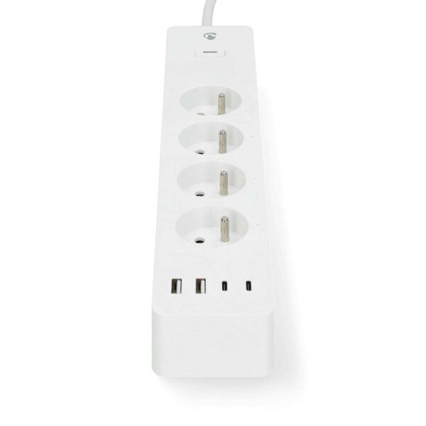 Nedis SmartLife Power Strip | Wi-Fi | 2x USB-A / 2x USB-Cƒ?› / 4x plug with earth contact (CEE 7/5) | 16 A | 3680 W | 2.00 m | 0 - 55 ?øC | Androidƒ?› / IOS | White - Image 2