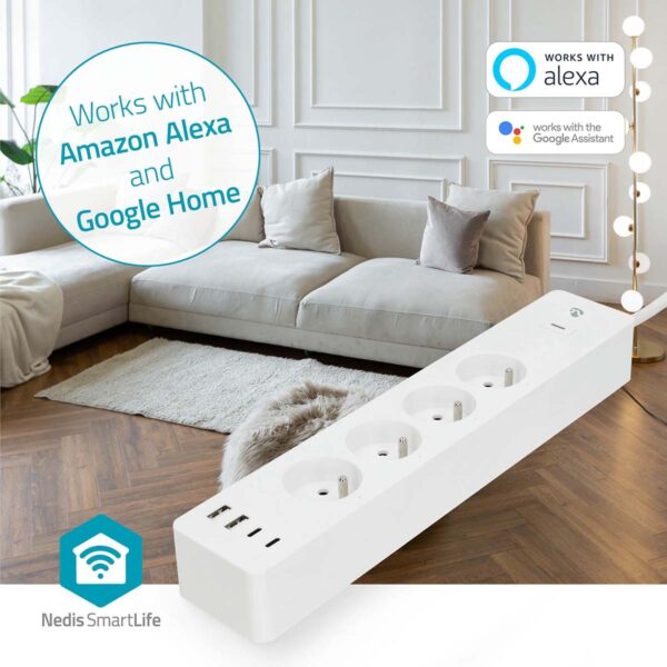 Nedis SmartLife Power Strip | Wi-Fi | 2x USB-A / 2x USB-Cƒ?› / 4x plug with earth contact (CEE 7/5) | 16 A | 3680 W | 2.00 m | 0 - 55 ?øC | Androidƒ?› / IOS | White - Image 8